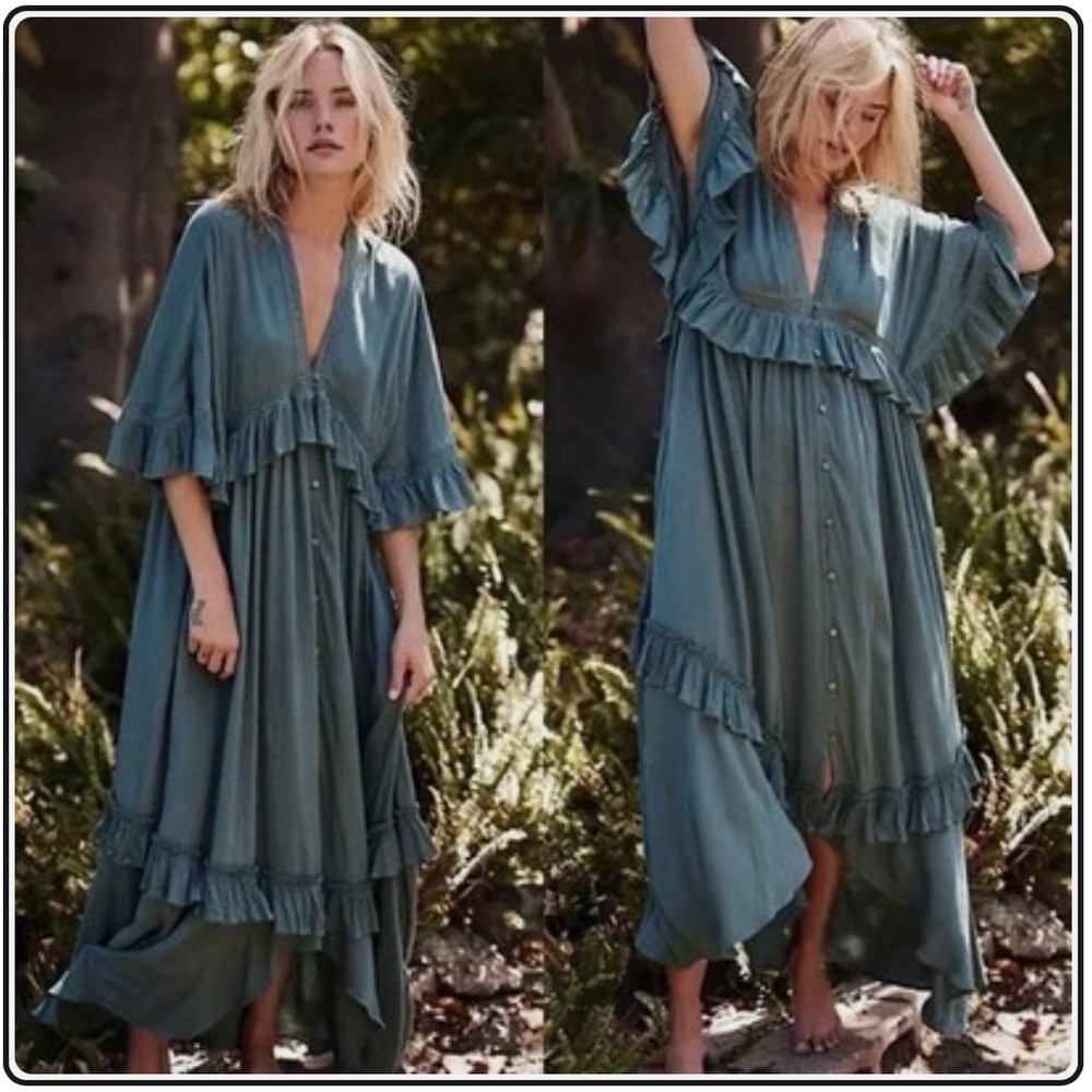Free People endless summer paradiso blue fairy boho Maxi dress XS